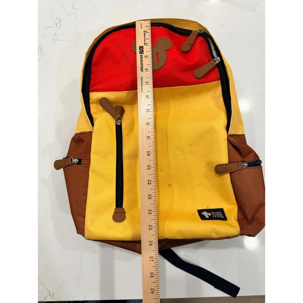 Disney Mickey Mouse‎ Backpack School Travel Yellow Red Brown Multi Pocket Padded